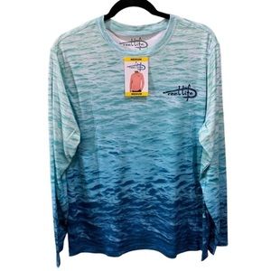 Reel Life NWT Size M Real Teal Waves Sun Ray Defender Long Sleeve Shirt UPF 50+